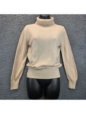 Vintage College Point Turtleneck Sweater M Tan Textured Knit Preppy Academia USA